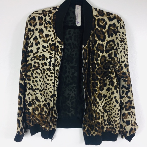 Anthro Silk bomber jacket leopard print sz M - Picture 2 of 2